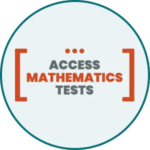 Access Mathematics Tests logo in a pale blue circle with teal rim