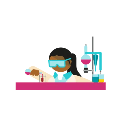 Illustration of a pupil conducting science experiments.