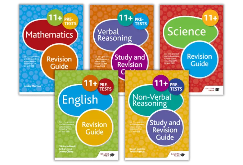 11+ revision guide covers for Maths, Verbal Reasoning, Science, English and Non-Verbal Reasoning